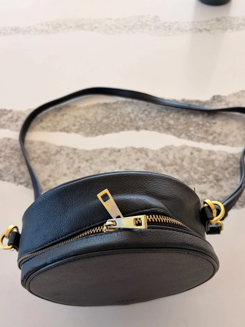 FAWN Round Crossbody Bag – Black Pebbled Vegan Leather | Minimalist